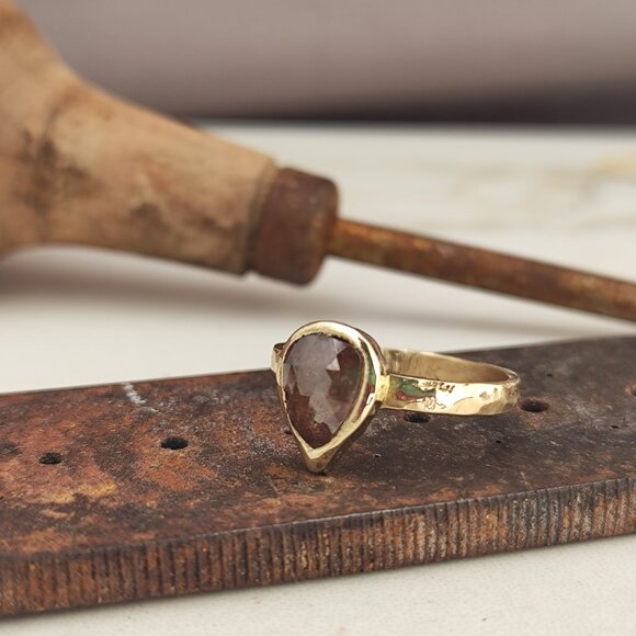 Engagement ring. 14k Yellow gold ring with 1.3ct Brown-gray color diamond. - Picture 5 of 17